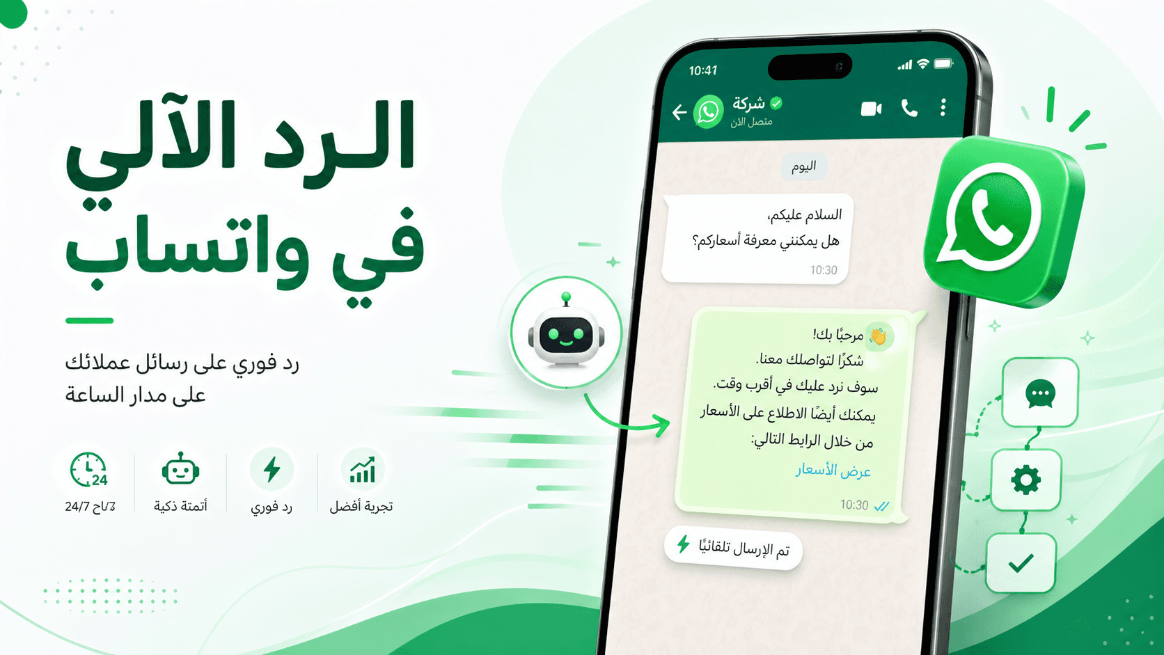 نماذج رسائل الرد التلقائي في واتساب بزنس مع صندوق وارد مشترك لفريق المبيعات والدعم